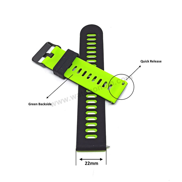 22mm Quick Removal Kawasaki Ninja Traditional Colours Inspired Black - Green Backside Silicone Rubber Replacement Watch Band Strap