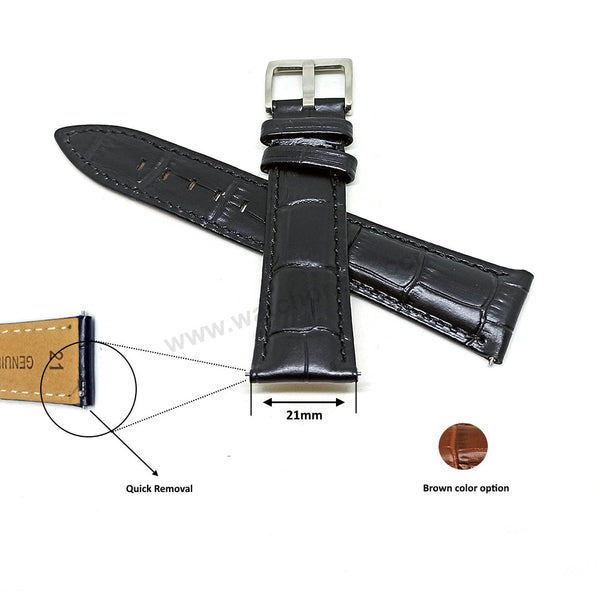 Citizen AW1031 , AW1231 , AW1236 , AW1780 Eco Drive , Core , Corso - Fits With 21mm Black Genuine Calf Leather Quick Removal Replacement Watch Band Strap
