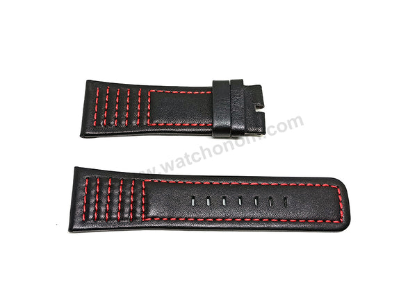 Seven Friday 28mm Black Leather Red Stitch Watch Band Strap