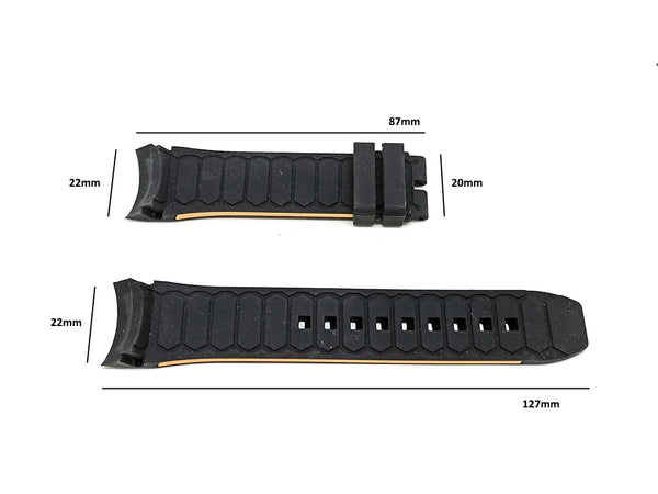 23mm Black Rubber with Light Orange Lines Replacement Watch Strap Band fits with Tissot PRS 516 T079427