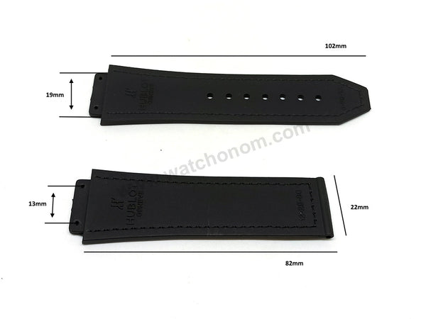 19mm Black Suede Leather On Black Rubber Replacement Watch Band Strap Compatible with Hublot 45mm cases