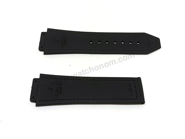 19mm Black Suede Leather On Black Rubber Replacement Watch Band Strap Compatible with Hublot 45mm cases