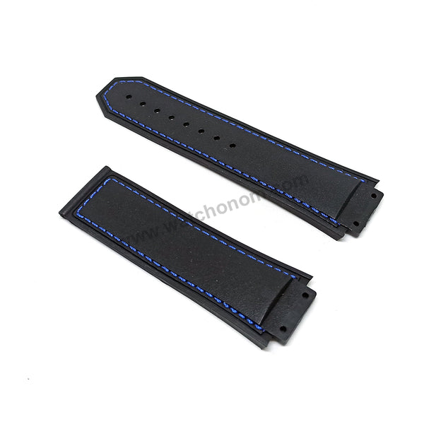 19mm Black Rubber Blue Stitch Replacement Watch Band Strap Compatible Hublot King Power F1 Formula 48mm