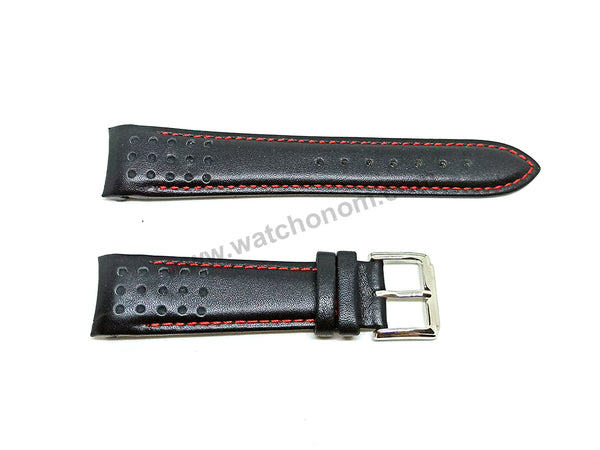 21mm Handmade Red Stitch on Black Genuine Leather Watch Band Strap Compatible For Seiko Sportura Chronograph 7T62-0KW0 - SNAE69P2