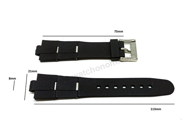 Fits/ For Bvlgari Diagono - 8mmx21mm Black Rubber / Silicone Replacement Watch Band Strap 8mm x 26mm