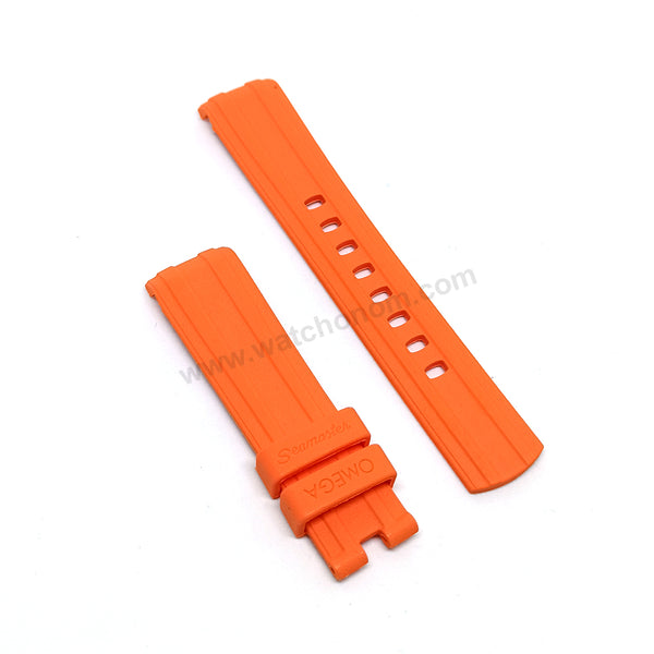 Fits/For Omega Seamaster - 20mm Orange Rubber Curved end Replacement Watch Band Strap