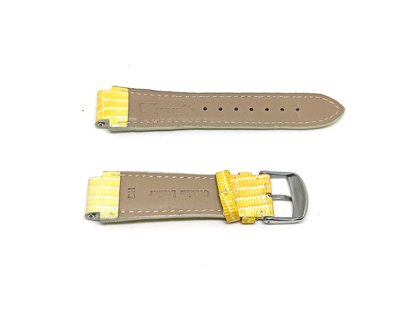 Faconnable Dome D102644 Fits with 16mm Glossy Yellow / Gold Genuine Leather Replacement Watch Band Strap Bracelet