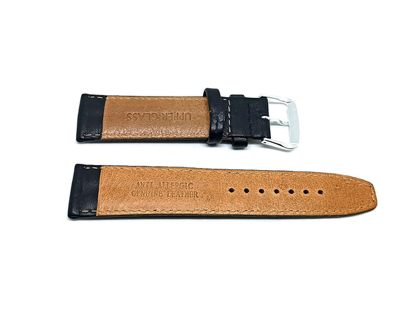 20mm Embossed Black Genuine Leather DOUBLE RIDGED Replacement Watch Band Strap Fits with Seiko , Pulsar , Casio Edifice