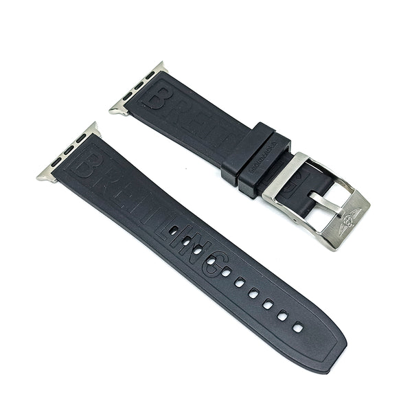 Apple Watch Series 3, 4, 5, 6, 7, SE fits with 34mm Black Rubber Silicone Breitling Pro Diver Style Watch Band Strap