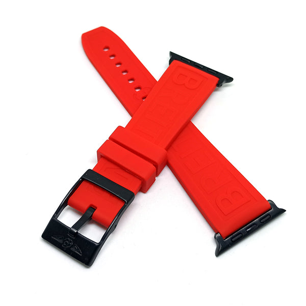 Apple Watch Series 3, 4, 5, 6, 7, SE fits with 34mm RED Rubber Silicone Breitling Pro Diver Style Watch Band Strap