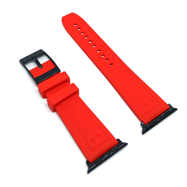 Apple Watch Series 3, 4, 5, 6, 7, SE fits with 34mm RED Rubber Silicone Breitling Pro Diver Style Watch Band Strap