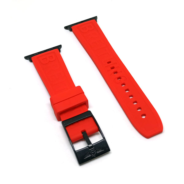 Apple Watch Series 3, 4, 5, 6, 7, SE fits with 34mm RED Rubber Silicone Breitling Pro Diver Style Watch Band Strap