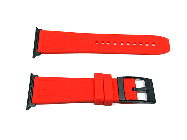 Apple Watch Series 3, 4, 5, 6, 7, SE fits with 34mm RED Rubber Silicone Breitling Pro Diver Style Watch Band Strap