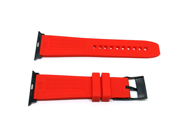 Apple Watch Series 3, 4, 5, 6, 7, SE fits with 34mm RED Rubber Silicone Breitling Pro Diver Style Watch Band Strap