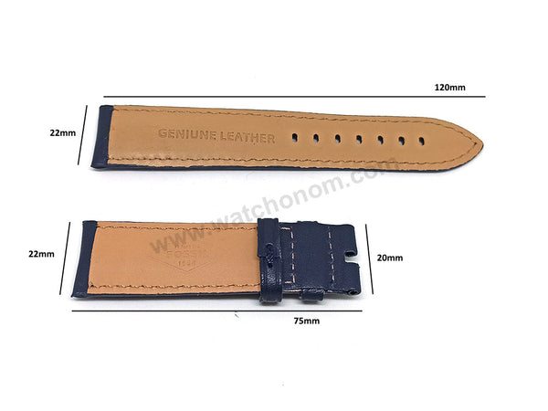 Fossil Grant FS5061 , FS5252 , FS4835 , FS4835IE , ME3054 - Fits with 22mm Navy Blue Genuine Leather Replacement Watch Band Strap