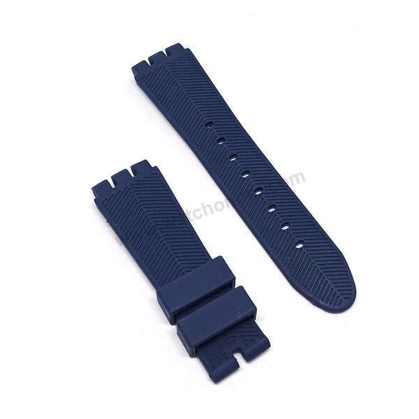 Fits/For Swatch Irony the Chrono YOS Series YOS440 , YOS449 , YOS401G , YOS447 , YOS448 - 23mm Navy Blue Replacement Rubber Watch Band Strap