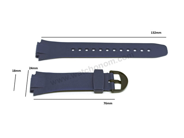 Fits/For Casio W-752 , W-753 , W-755 - 18mm Navy Blue Rubber Replacement Watch Band Strap