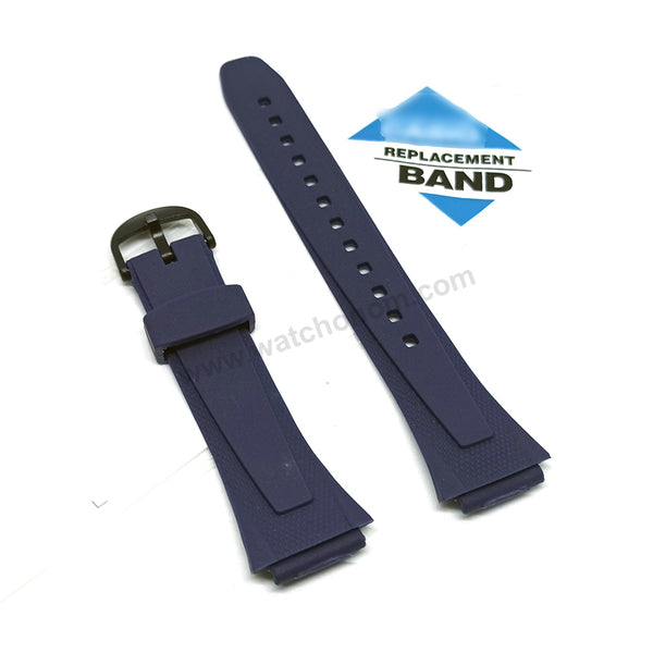 Fits/For Casio W-752 , W-753 , W-755 - 18mm Navy Blue Rubber Replacement Watch Band Strap