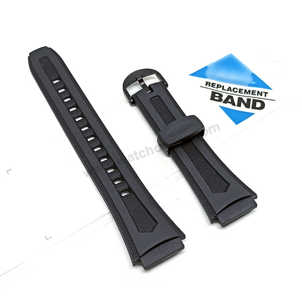 Fits/For Casio W-210 - 18mm Black Rubber Replacement Watch Band Strap