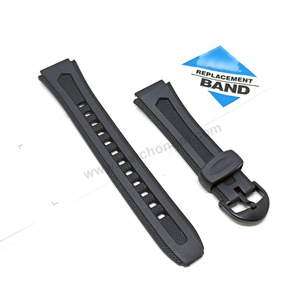 Fits/For Casio W-210 - 18mm Black Rubber Replacement Watch Band Strap