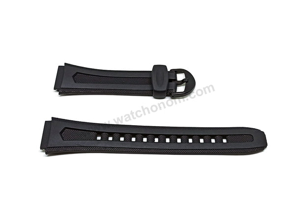 Fits/For Casio W-210 - 18mm Black Rubber Replacement Watch Band Strap