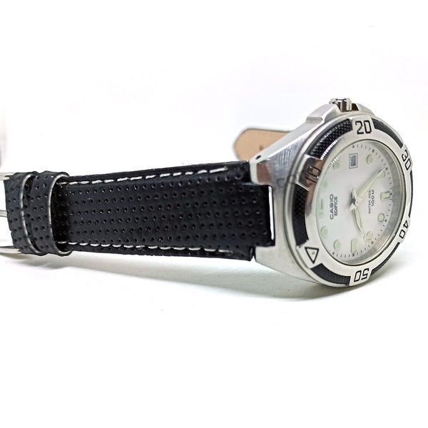 Fits/For Casio Edifice EF-101 , EF-111 - 13mm Black Genuine Leather with White Stitched Replacement Watch Band Strap