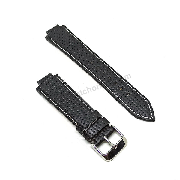 Fits/For Casio Edifice EF-101 , EF-111 - 13mm Black Genuine Leather with White Stitched Replacement Watch Band Strap