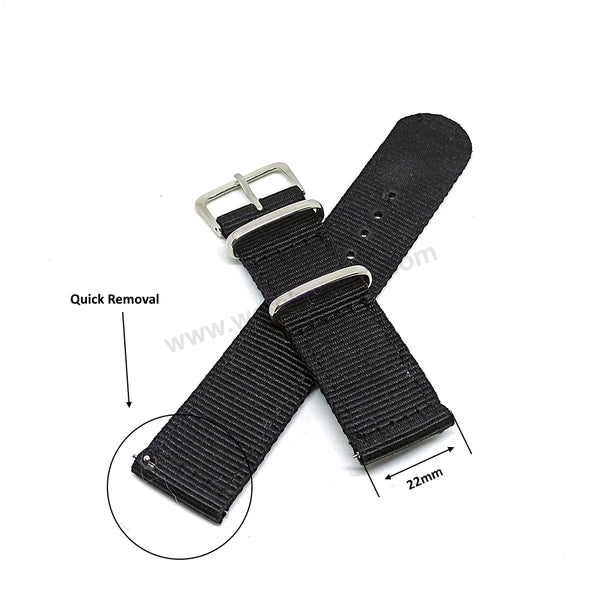 Fits/For Seiko 5 4R36-03N0 - SRP625J1 , SRP625K1  - 22mm Black Nylon Textile Quick Removal Replacement Watch Band Strap