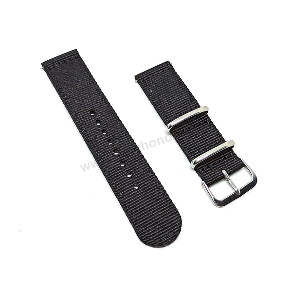 Fits/For Seiko 5 4R36-03N0 - SRP625J1 , SRP625K1  - 22mm Black Nylon Textile Quick Removal Replacement Watch Band Strap