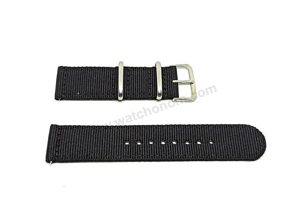 Fits/For Seiko 5 4R36-03N0 - SRP625J1 , SRP625K1  - 22mm Black Nylon Textile Quick Removal Replacement Watch Band Strap