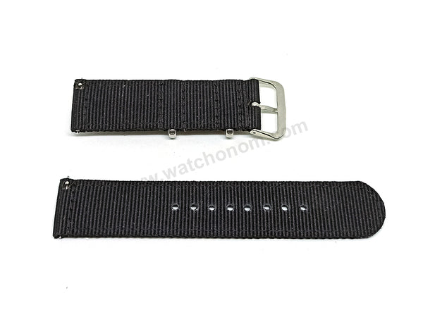 Fits/For Seiko 5 4R36-03N0 - SRP625J1 , SRP625K1  - 22mm Black Nylon Textile Quick Removal Replacement Watch Band Strap