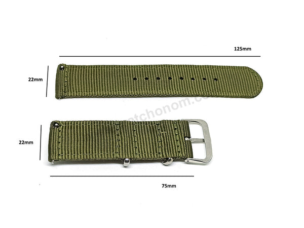 Fits/For Seiko 5 4R36-03N0 - SRP621J1 , SRP621K1 - 22mm Green Nylon Textile Quick Removal Replacement Watch Band Strap