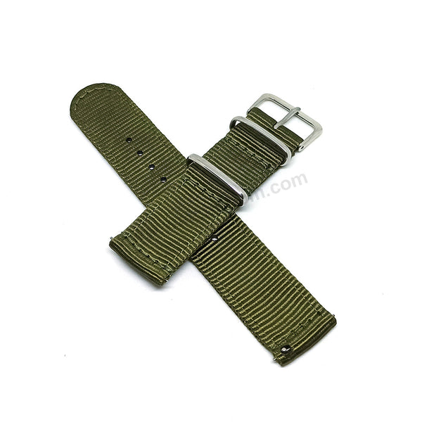 Fits/For Seiko 5 4R36-03N0 - SRP621J1 , SRP621K1 - 22mm Green Nylon Textile Quick Removal Replacement Watch Band Strap