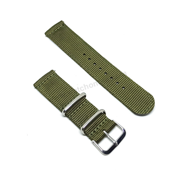 Fits/For Seiko 5 4R36-03N0 - SRP621J1 , SRP621K1 - 22mm Green Nylon Textile Quick Removal Replacement Watch Band Strap