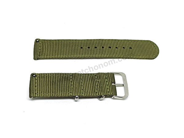 Fits/For Seiko 5 4R36-03N0 - SRP621J1 , SRP621K1 - 22mm Green Nylon Textile Quick Removal Replacement Watch Band Strap