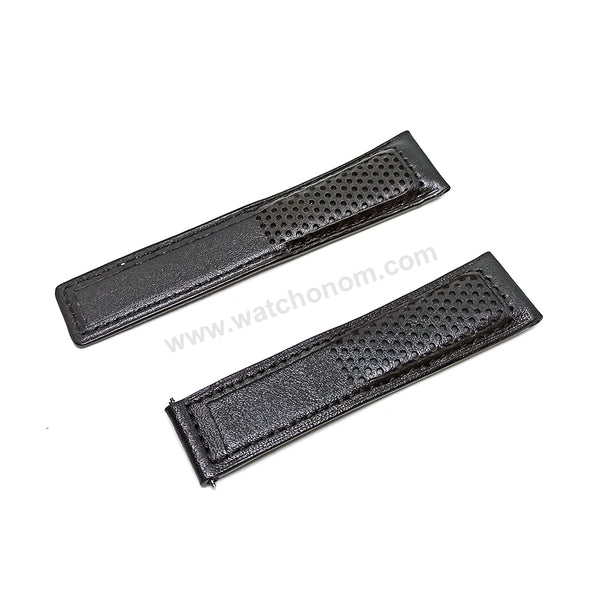 22mm Black Genuine Leather Replacement Watch Band Strap Fits with Tag Heuer Carrera diving Monaco F1 Series