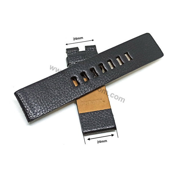 24mm Black Genuine Leather Handmade Watch Strap Band Fits with Diesel DZ4386 , DZ4361 Ironside - DZ4331 , DZ4327 Double Down Big - DZ1613 SC2