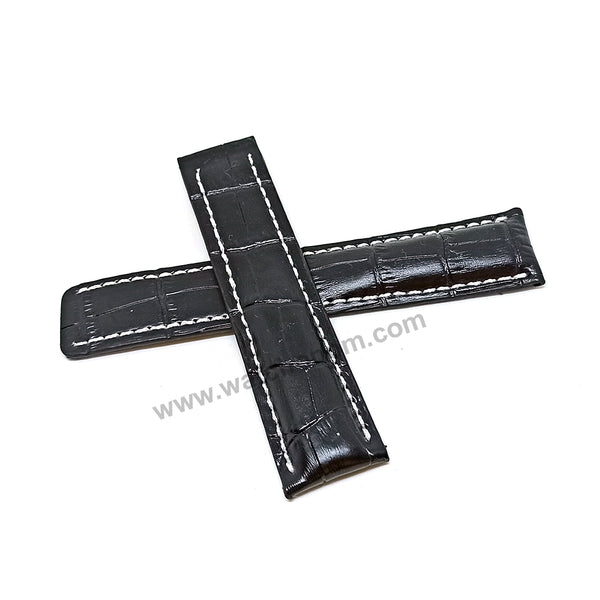 22mm Black Faux Leather Replacement Watch Band Strap Fits with Breitling Navitimer A17326361