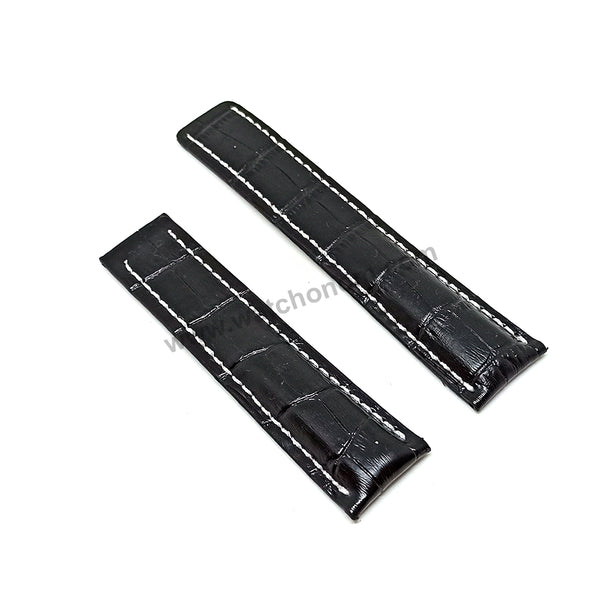 22mm Black Faux Leather Replacement Watch Band Strap Fits with Breitling Navitimer A17326361