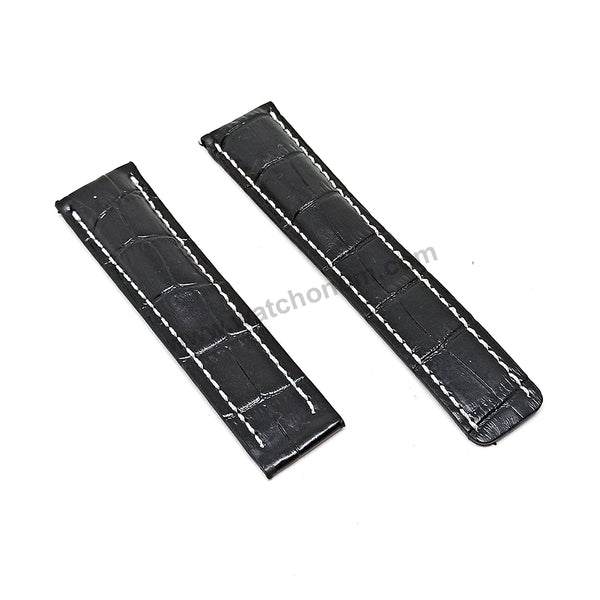 22mm Black Faux Leather Replacement Watch Band Strap Fits with Breitling Navitimer A17326361