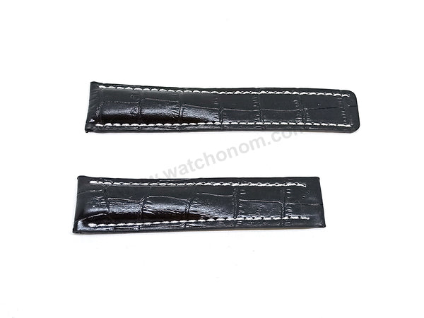 22mm Black Faux Leather Replacement Watch Band Strap Fits with Breitling Navitimer A17326361