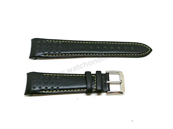 21mm Handmade Black Genuine Leather Watch Band Strap Compatible For Seiko Sportura 7T62-0KV0 - SNAE67P1