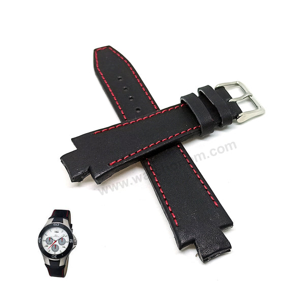 Lacoste 3520D fits with 18mm Handmade Red Stitch on Black Genuine Leather Replacement  Watch Band Strap