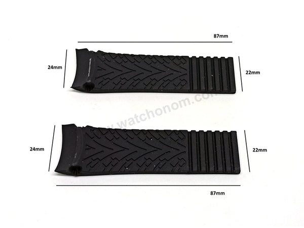 24mm Black Rubber Silicone Curved End Replacement Watch Band Strap - Fits/For Porsche Design Wristwatches