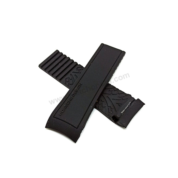 24mm Black Rubber Silicone Curved End Replacement Watch Band Strap - Fits/For Porsche Design Wristwatches