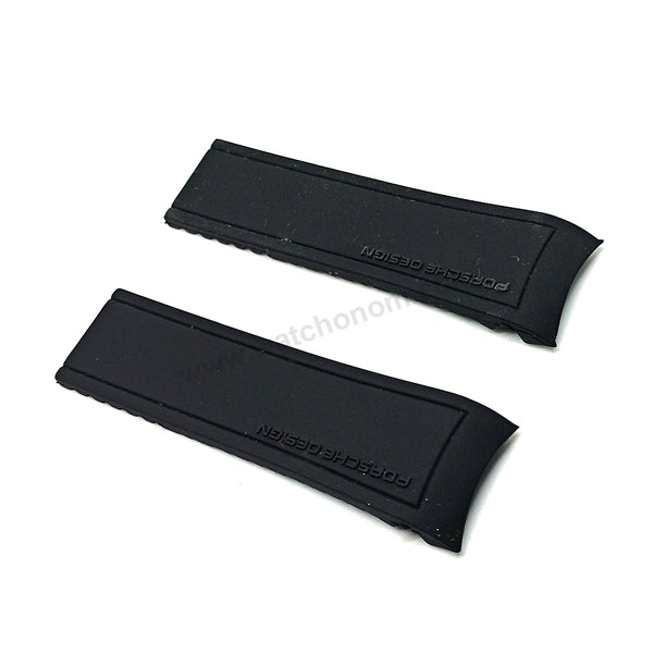 24mm Black Rubber Silicone Curved End Replacement Watch Band Strap - Fits/For Porsche Design Wristwatches