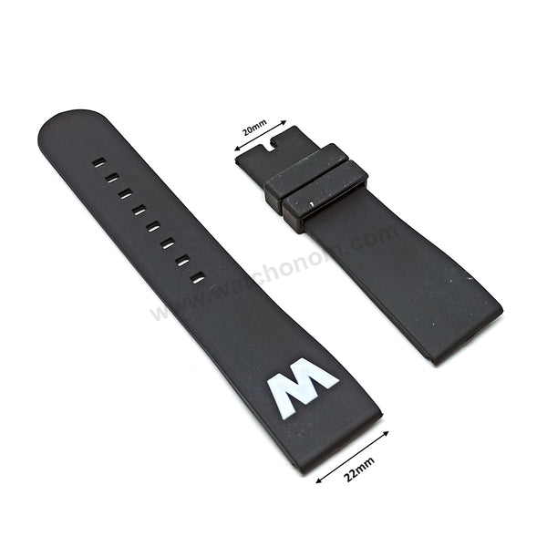 22mm Black Rubber Replacement "W Printed" Watch Band Strap - Fits/For Welder wristwatches