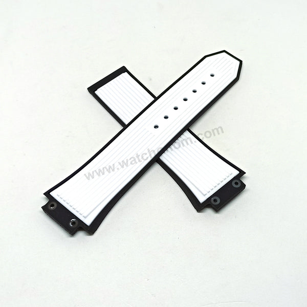 Compatible with Hublot Bigbang 42mm - 17mm White on Black Replacement Watch Band Strap