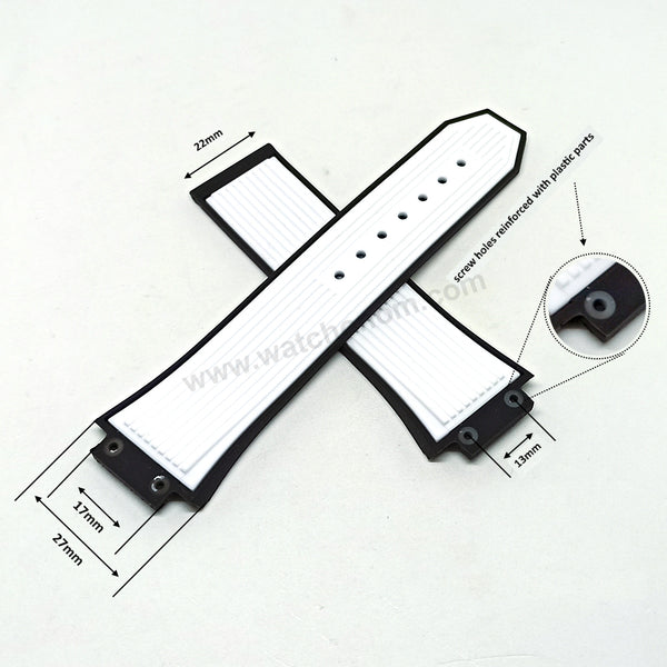 Compatible with Hublot Bigbang 42mm - 17mm White on Black Replacement Watch Band Strap