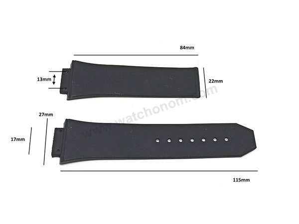 Compatible with Hublot Bigbang 42mm - 17mm White on Black Replacement Watch Band Strap